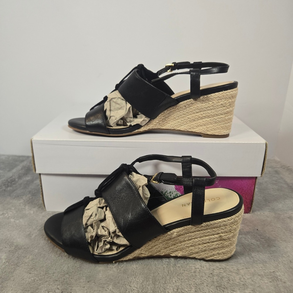 Cole Haan Womens Black Leather Espadrille Wedge Sandals W21380 Size 7.5 B